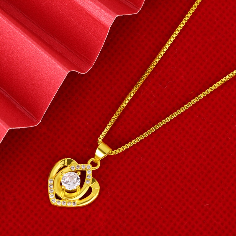 Kalung Rantai Klavikula Hias Liontin Hati Berlian 24K Untuk Wanita