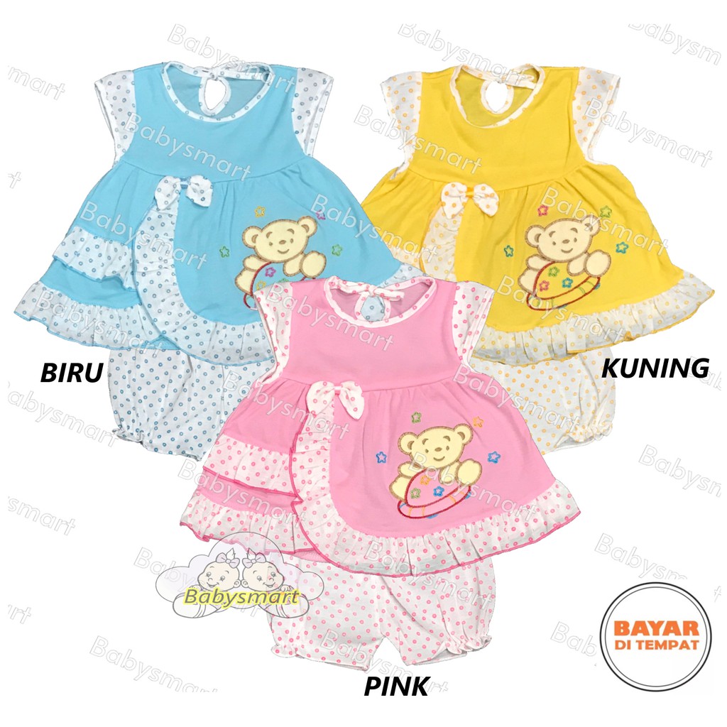 Babysmart - Setelan Baju bayi Perempuan motif BEAR SUSUN PLANET KIDS usia 0 - 6 bulan / Pakaian anak