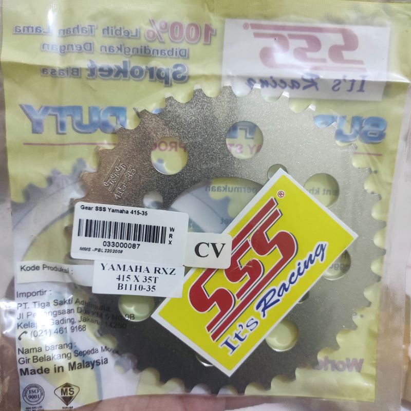 Gear Belakang SSS 415 28 30 31 32 33 34 35 36 37 38 39 40 41 RXZ RXKing Jupiter Vega MX FIZR-SSS 415-35