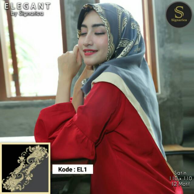 Segiempat Satin Motif ELEGANT Signarica Seri 1 Hijab Scarf Jilbab Muslimah Kerudung