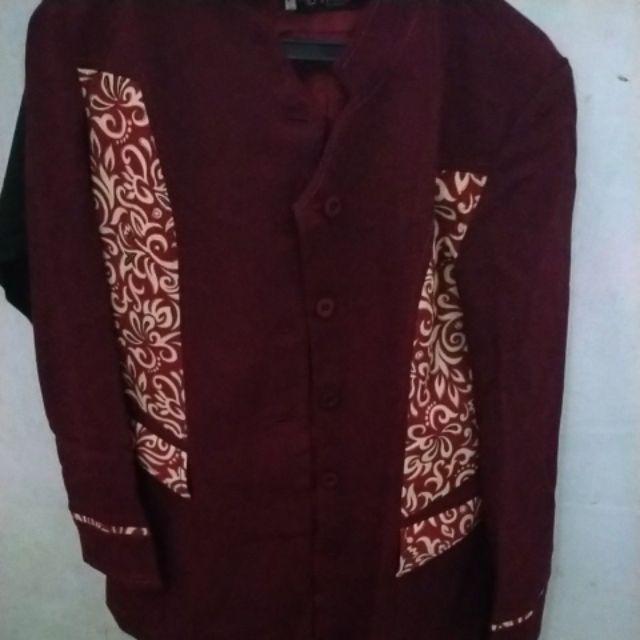 New Batik Blazer Merah Marun Baju Kerja Kantor Wanita Bank Guru Dosen Jas Formal Cantik