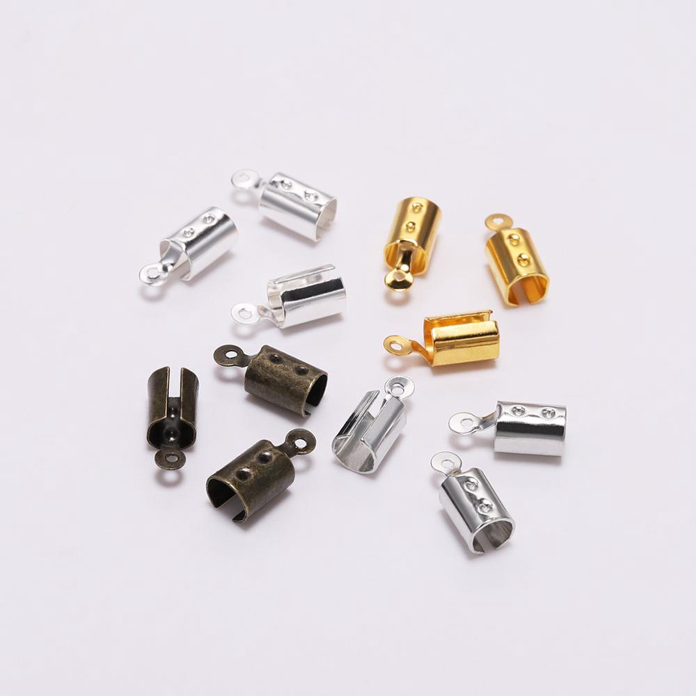 100pcs 5*12mm Fold Over Crimp Cord End Findings Leather Clasp Tip End jewelry Connector For Jewelry Making Supplies DIY Bracelet