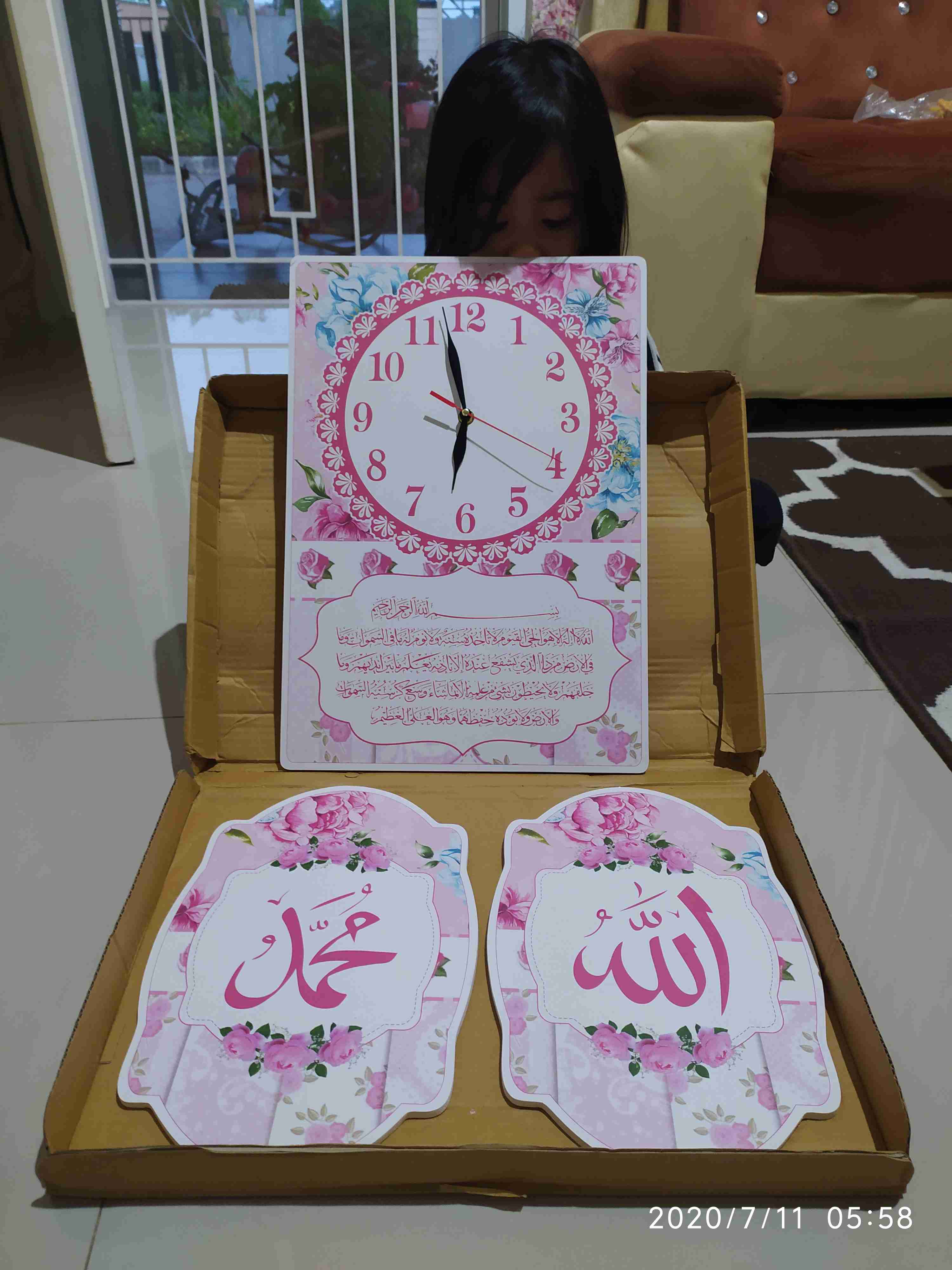 Jam Dinding 1 Set Shabby Pink Bunga