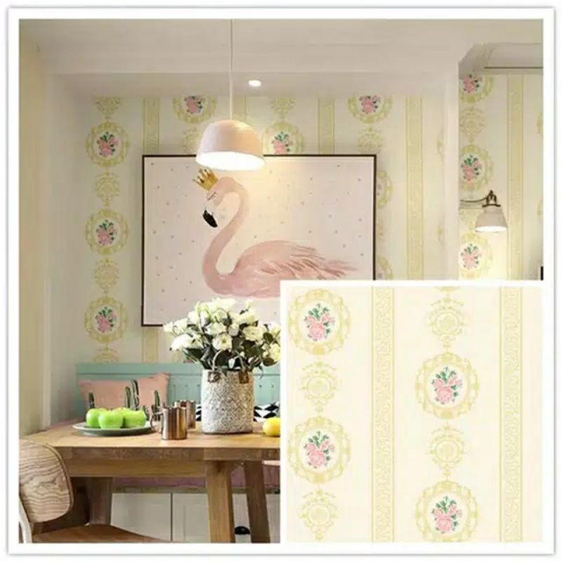 Wallpaper Sticker Dinding Motif Batik Elegan Kuning Panjang 10M x 45cm