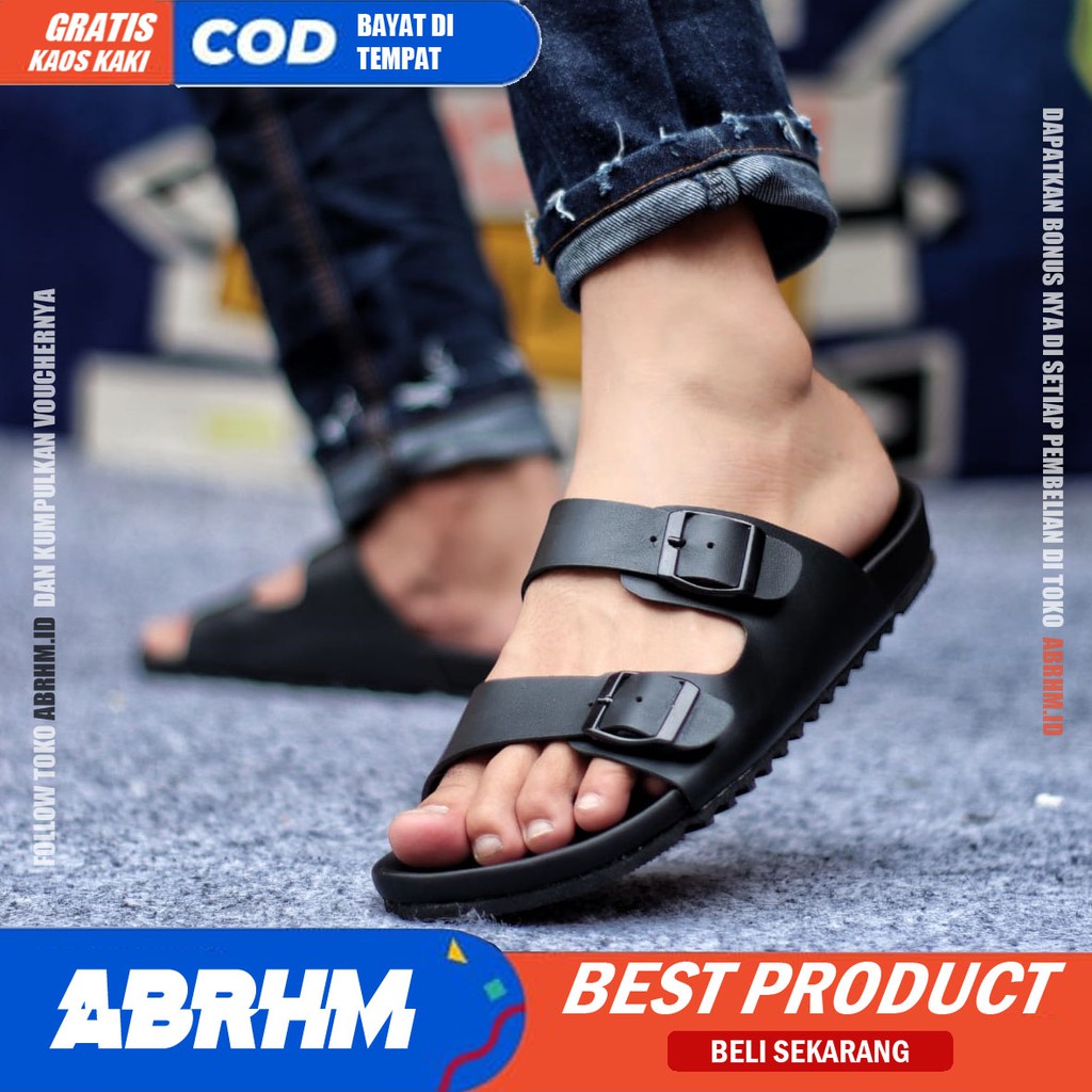 ABRHM x GAF Sandal Slide Pria Sandal Slop Pria Kulit Pu Sendal Slop Cowok / Cowo Ori Keren Kekinian