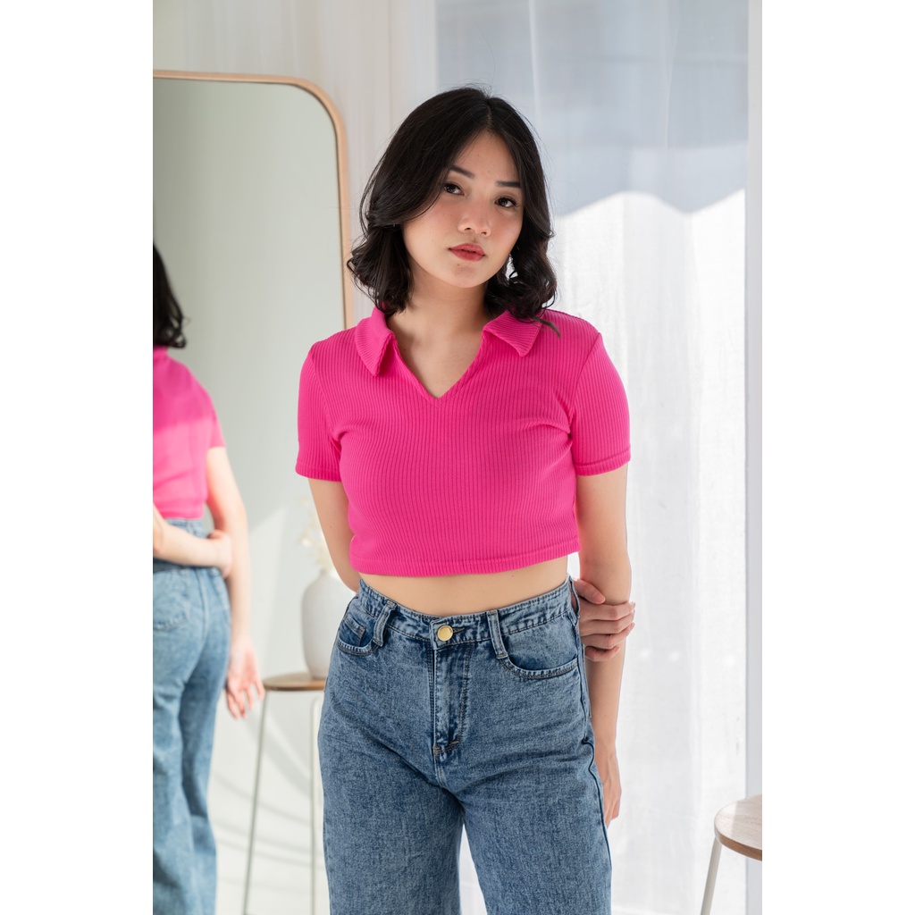 (COD) OH Fashion Aurellie Polo Crop Top Kaos Wanita Crop Tee #2776