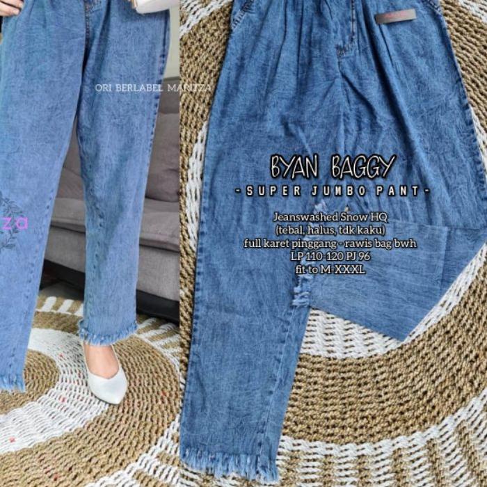 『Hyper Mall 825』 Celana baggy jeans rawis jumbo - pinggang karet - tali depan - super jumbo !!