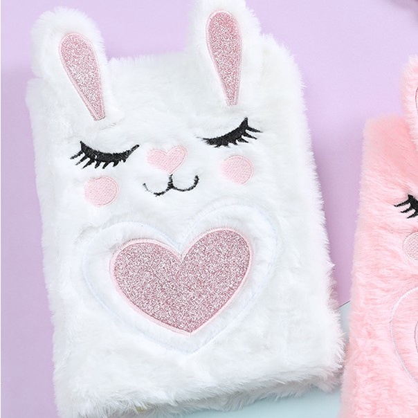 

[RESTOCK] Diary Fox Bunny Glitter Bulu Buku Notebook rabbit kelinci rubah - Bunny Putih