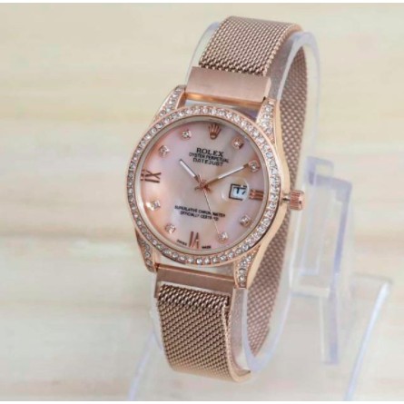 BAJ JAM TANGAN MURAH ROLEX PASIR RANTAI TANGGAL MAGNET PREMIUM ANALOG FASHION // RX014