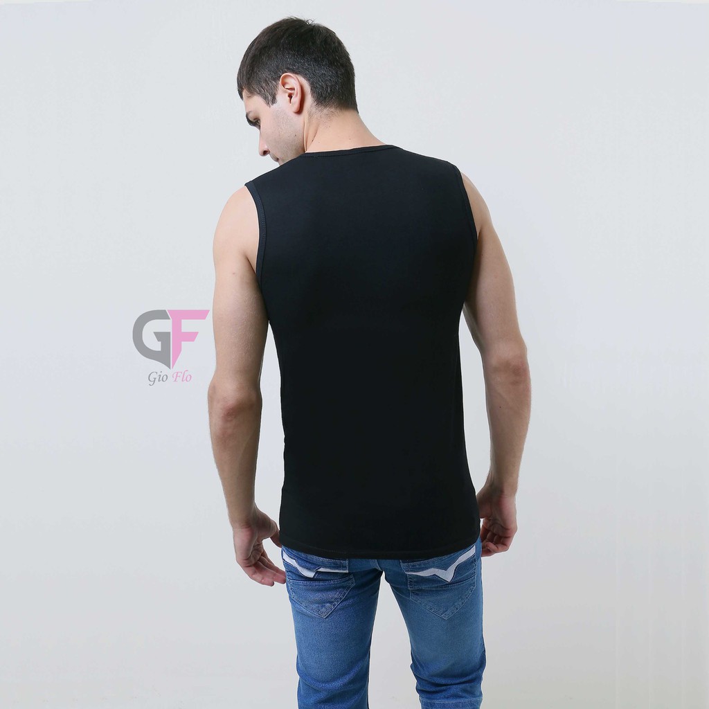 GIOFLO Pakaian Dalam Pria Kaos Singlet Polos Katun Kaos Dalaman Hitam / SGL 03