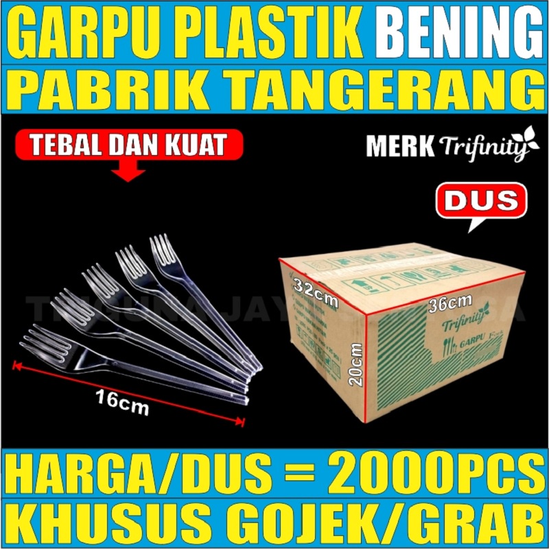 Garpu makan bening 2000 pcs per dus plastik panjang kuat Trifinity