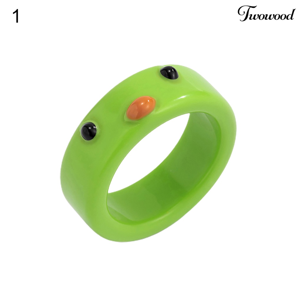 Twowood Frog Shape Colorful Women Ring Resin Animal Pattern Finger Ring Jewelry Accessory
