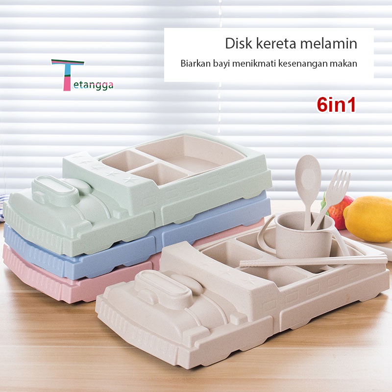 6 IN 1 Piring Makan Anak Mangkuk Makan Kereta Anak Alat Makan Anak Peralatan Makan Bayi Imut Desain