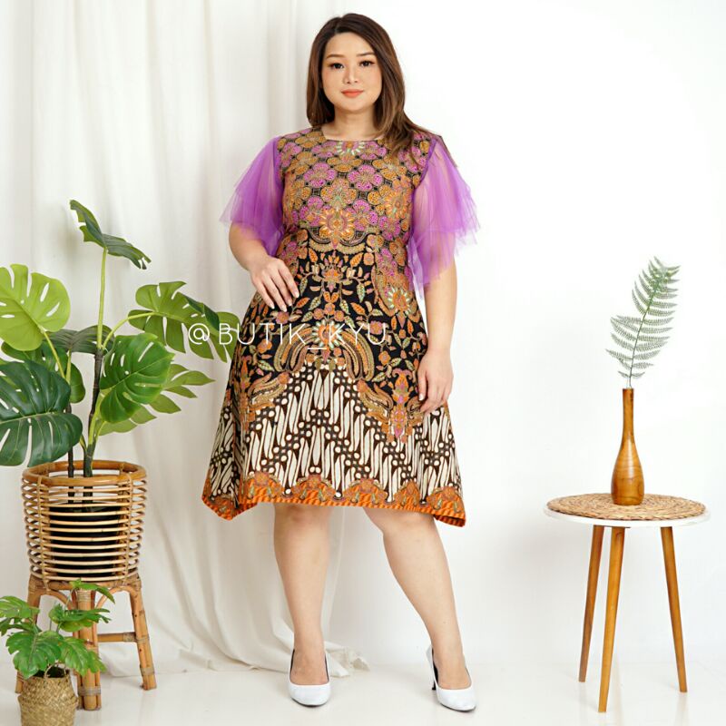 Dress Batik BigSize Lengan Ruffle Tile