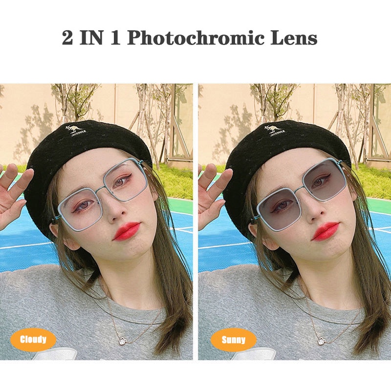 Kacamata Photochromic Oversize Anti Radiasi Frame Kotak Warna Biru Langit