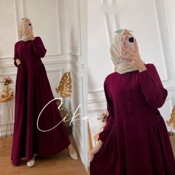 CIKA DRESS GAMIS CRINKLE  AIRFLOW WANITA POLOS KEKINIAN