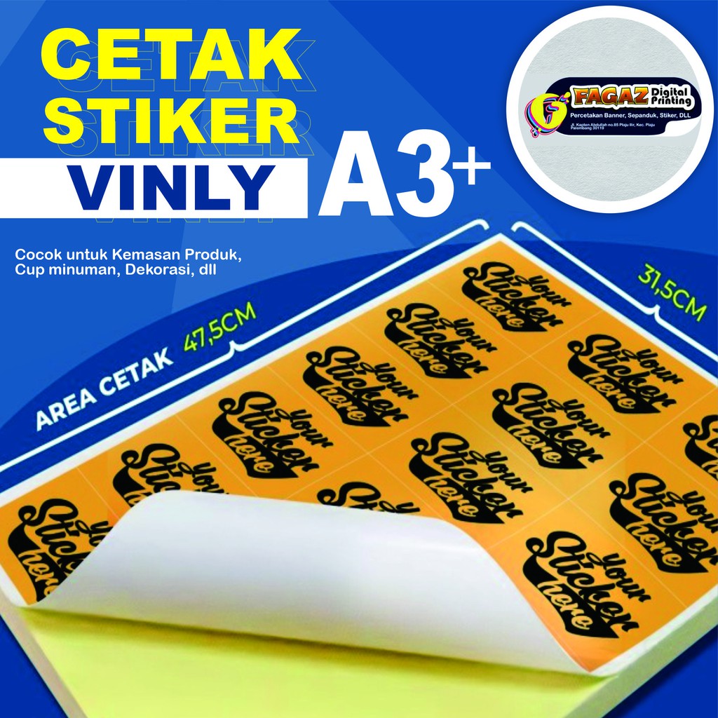 

Cetak Stiker Vinly Per A3+ (BISA FREE DESIGN + Cetak + Cutting)