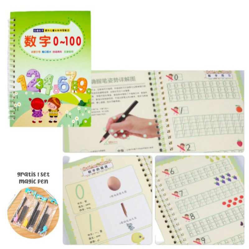

MAGIC BOOK gratis pen dan pencil grip/ buku melajar menulis abc/angka