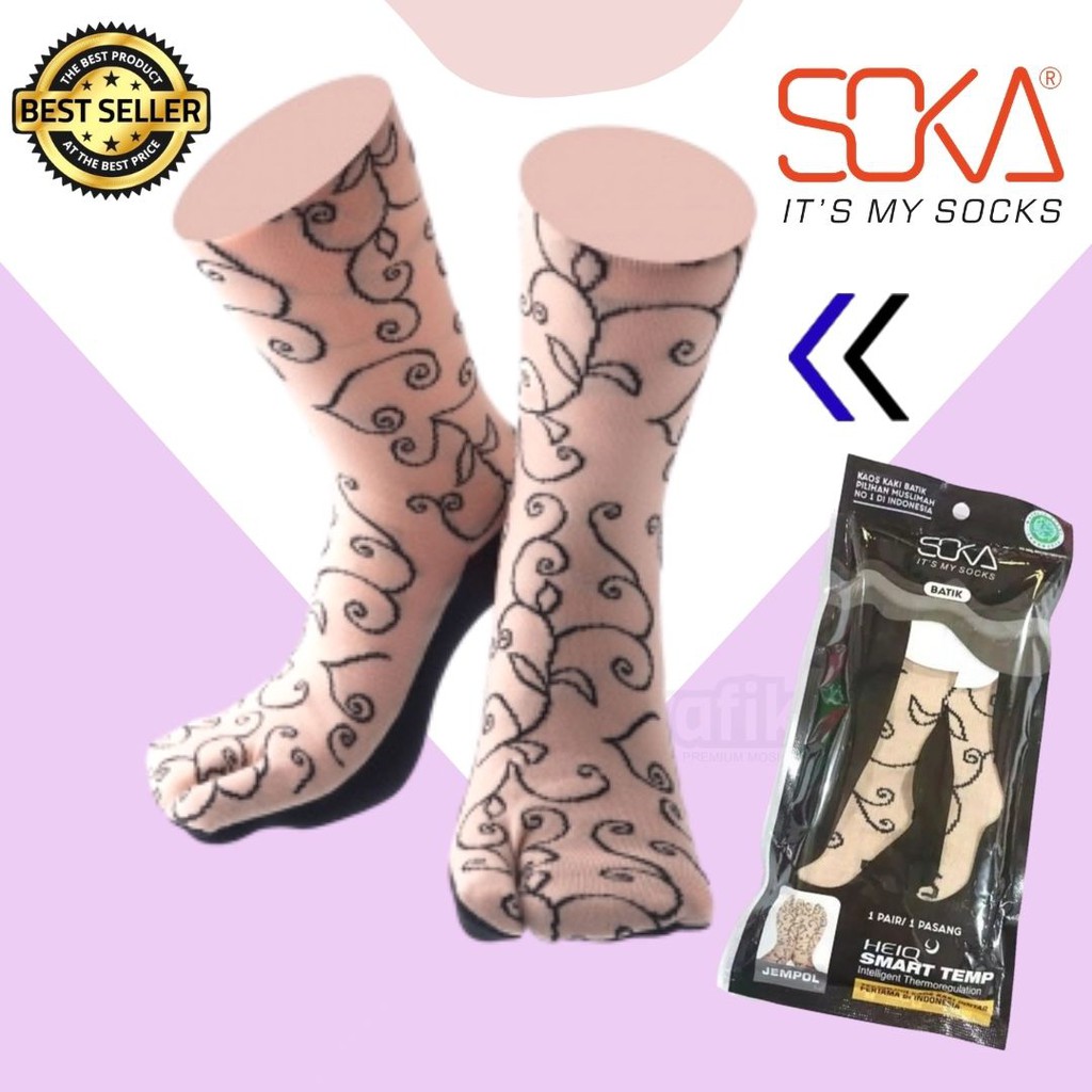 Kaos Kaki Jempol Motif Batik SOKA Heiq Smart Temp Warna Cokelat Original