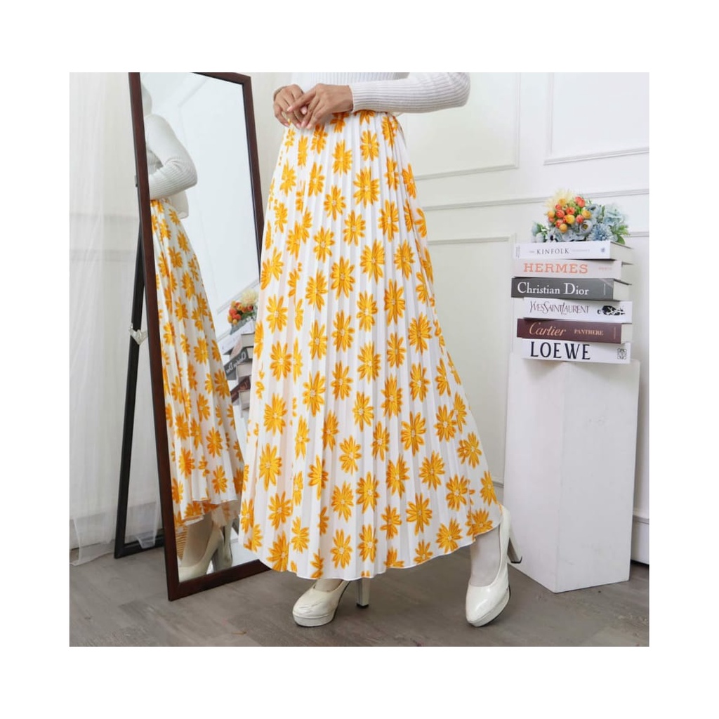 ROK PLISKET MOTIF BUNGA MELAPODIUM BAHAN HYGET PREMIUM