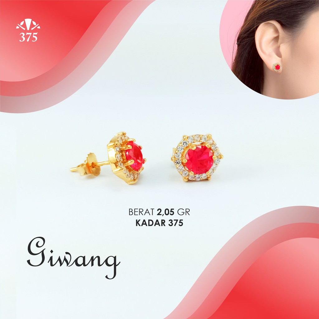 GIWANG EMAS ASLI VARIASI BATU MERAH KADAR 375