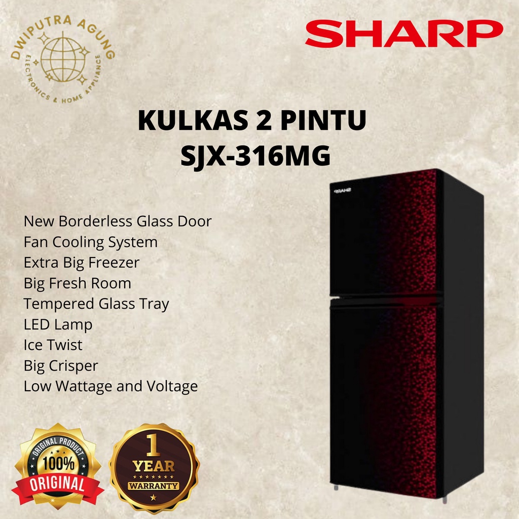 KULKAS SHARP SJ 316 MG LEMARI ES 2 PINTU SJ316MG SJ 316MG