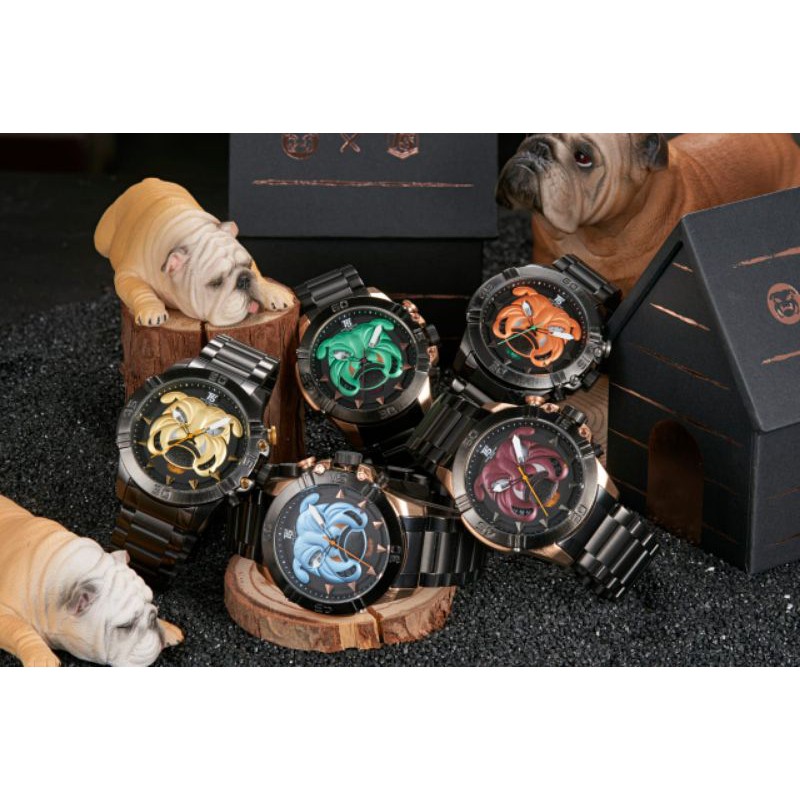 SPECIAL EDITION !! Jam Tangan Pria T5 H3736 3736 Original Dog Bulldog Lovers Stainless Steel Chain