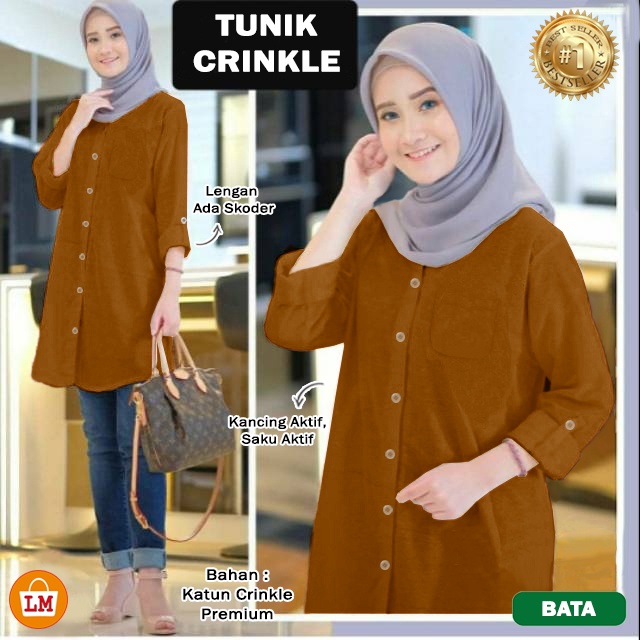 TERMURAH TERLARIS Baju Atasan Muslim Wanita TUNIK CRINKLE JUMBO XL-XXXL LM 28562-28568