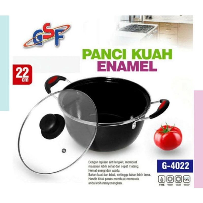 PANCI KUAH ENAMEL GSF ANTI LENGKET UK 22CM 4022 2201 TUTUP KACA/PANCI SUSU/PANCI SAYUR
