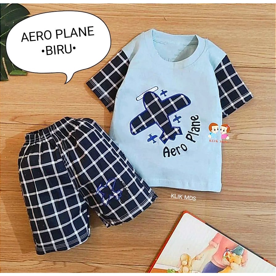 Setelan Anak - Baju Bayi Laki-laki  Motif Airplane  Estimasi Usia 3-12 Bulan Bahan Kaos Katun