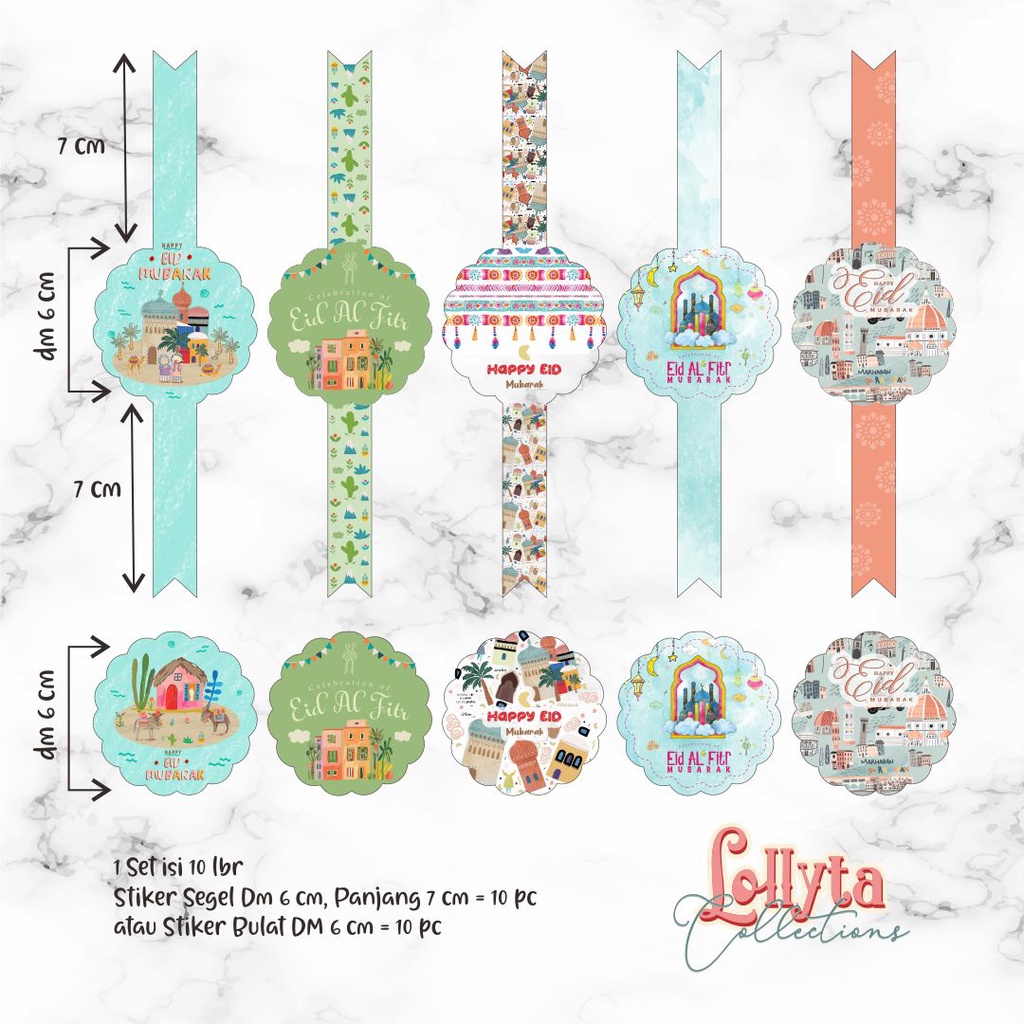 

Stiker Segel dan cutting bulat Tema EID / Idulfitri 1 set isi 10 pcs
