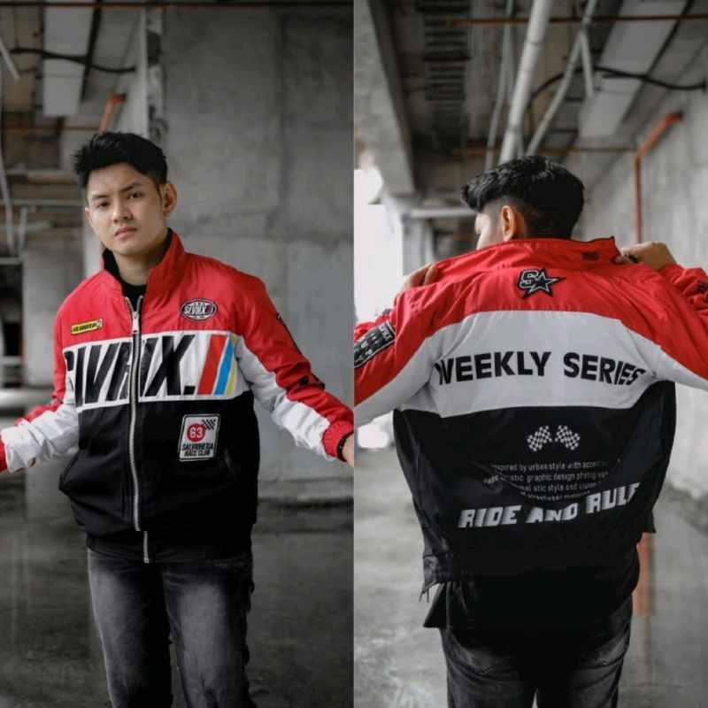 SOUTHWEEK | Nascar Jacket Motowear Racing Addiction - Jaket Motor Pria/Wanita-merahputihhitam 013