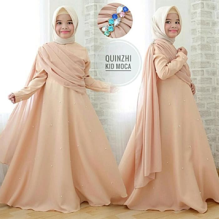 Gamis Anak Murah Berkualitas Quinzi Kids CG Bahan WallyCrafe Motif Polos Baju Muslim Anak Kekinian A