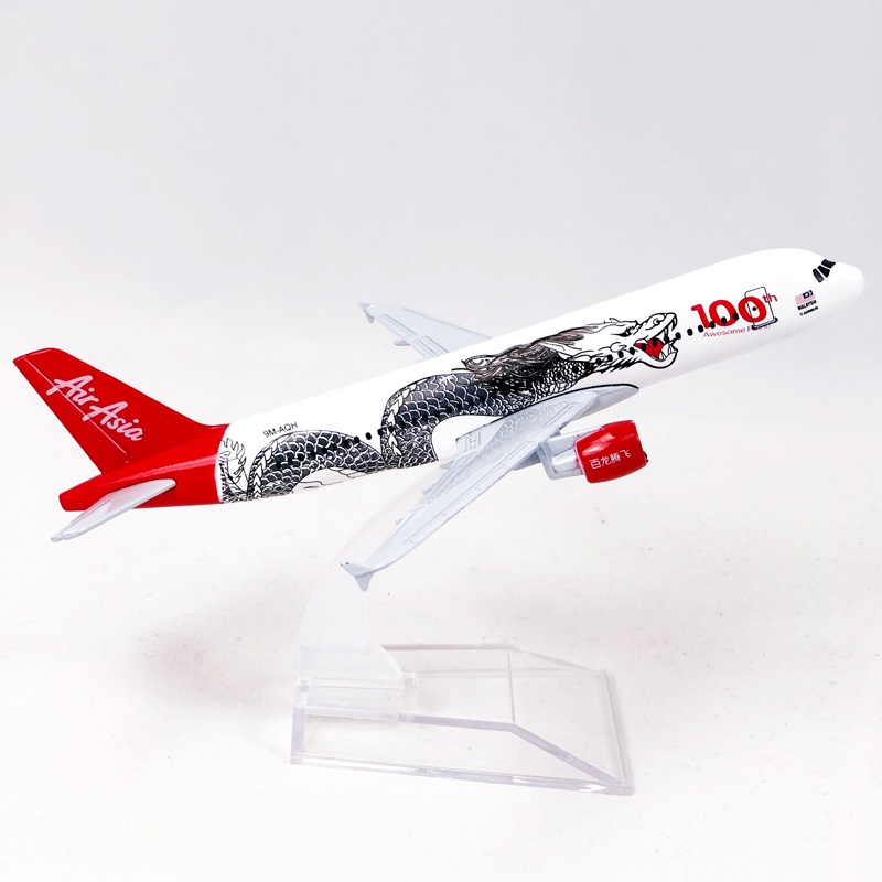 Model Pesawat Terbang Asia White Dragon A320 Bahan Metal Die-cast Malaysia Airbus 320 Ukuran 16CM