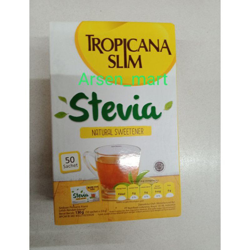 

TROPICANA SLIM STEVIA SWEETENER 50'S ( isi 50sachet @2,6gr)