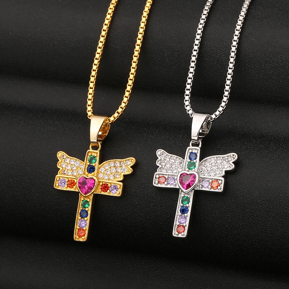 Eropa dan Amerika baru tren hip hop kata frame angel wings mikro bertatahkan zircon ornamen liontin