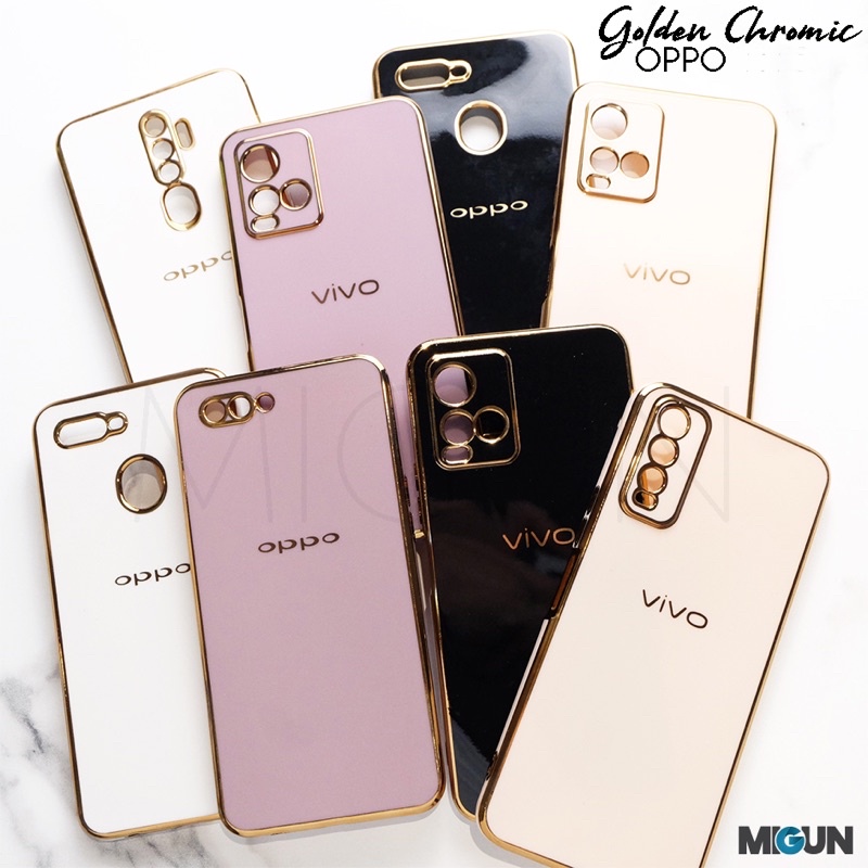 OPPO 6D Golden Chromic Case for OPPO A5S A12 A11K A7 A3S C1 A1K C2 A52020 A92020 A33 53 A54 A15 A15S A16 A74 A95