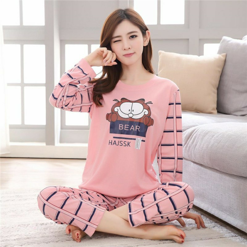 Baju Tidur Wanita Import Setelan Piyama Panjang Motif Garfield