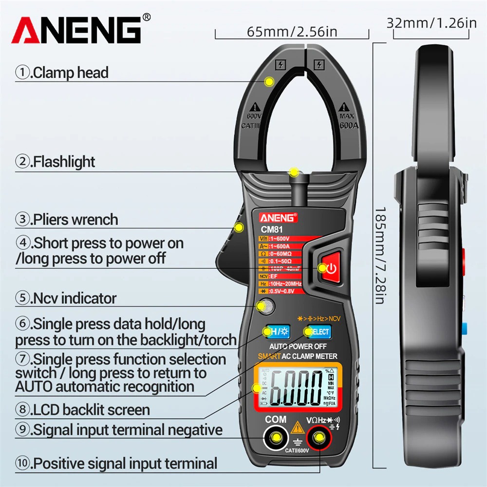 ANENG Digital Clamp Meter - CM81 - Red