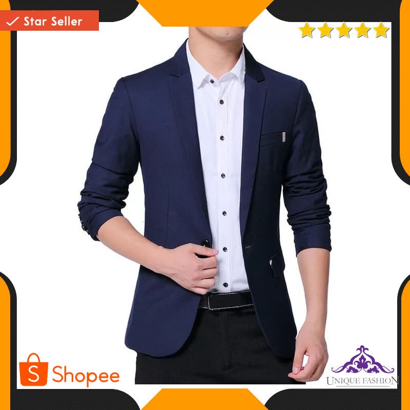Jas Blazer Jastin Navy Scjaz Blazer Pria Katun Navy