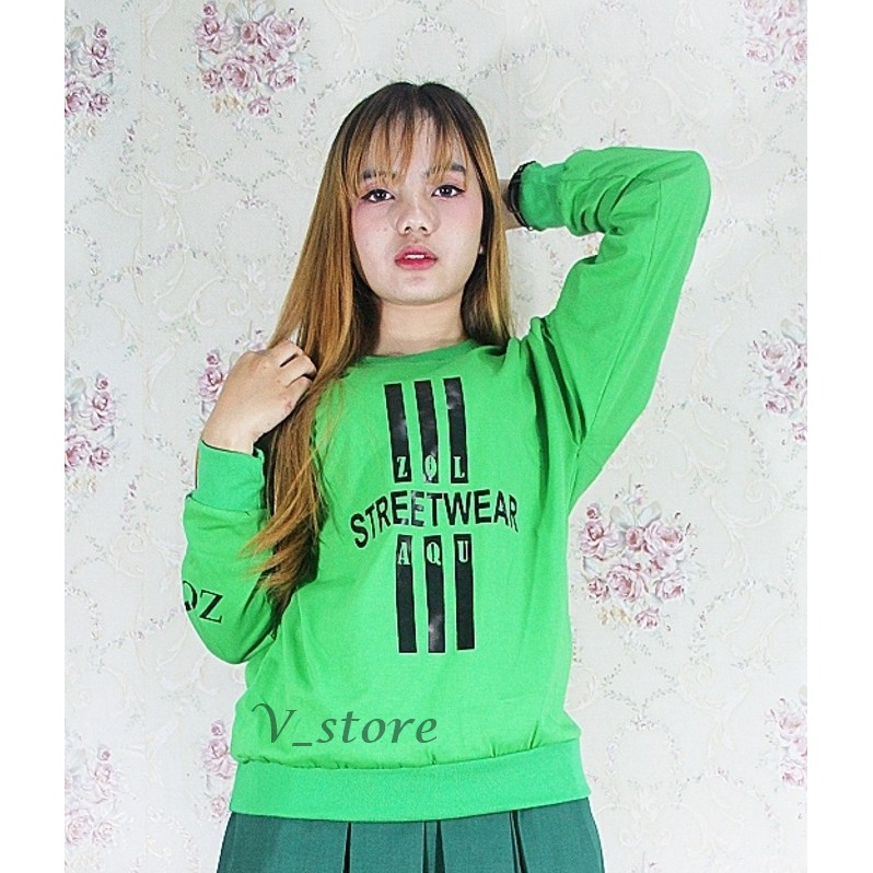 Kaos Lengan Panjang Kaos Wanita Hits Terbaru Motif Zolaqu Strip Warna Hijau