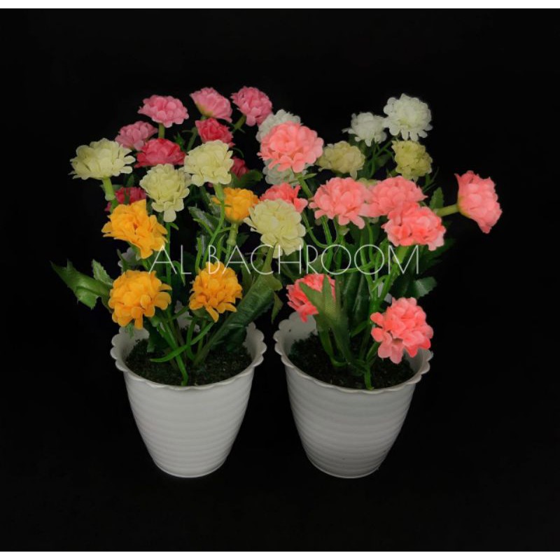 RB6035 BUNGA POM-POM MINI 8 POT TAWON 7CM PLASTIK HIAS ARTIFICIAL DEKORASI RUMAH