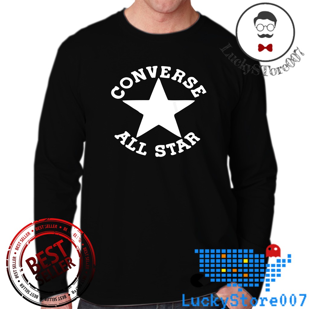 Kaos Lengan Panjang Pria Wanita Keren/Bintang All Star Teks Putih Premium High Quality