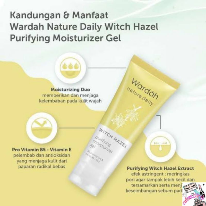 ☃Cutezz_Ching1☃Wardah Nature Daily Witch Hazel Purifying Moisturizer Gel 40ml (Kemasan Baru)