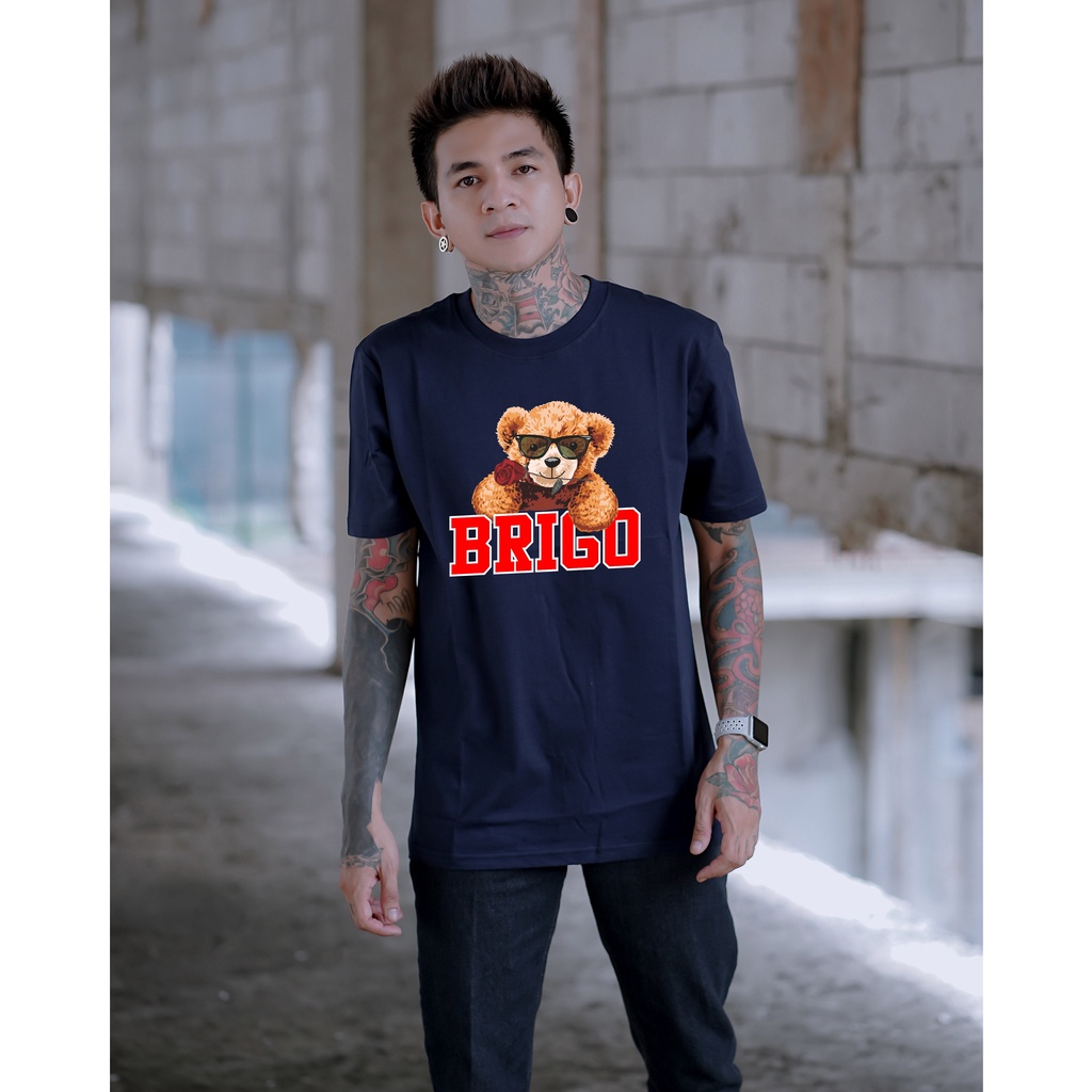 BRIGO Kaos Lengan Pendek Bear Flower || Kaos Katun Combed M-XL || Kaos Distro BRIGO Beruang Bunga