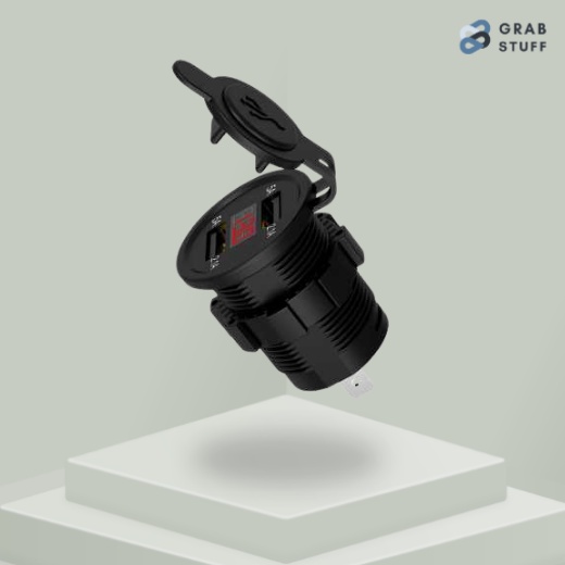 USB Charger Motor 2 Port 4.2A with LED Display Voltmeter / Charger Motor Waterproof Charger Motor 2Port Usb Charger Motor / Cas Hp Motor Fast Charging Cas Usb Motor Charger Motor Aki / Casan Hp Motor Anti Air Charger 2 Port Usb Charger Aki Motor