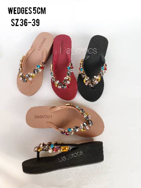 SANDAL WEDGES SWAROWSKI ingvivi 5CM / SANDAL Wanita WEDGES swarowski