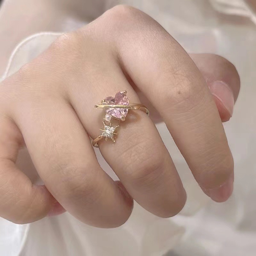 Kalung Liontin Hati Warna pink Aksen Berlian Model Terbuka Untuk Wanita