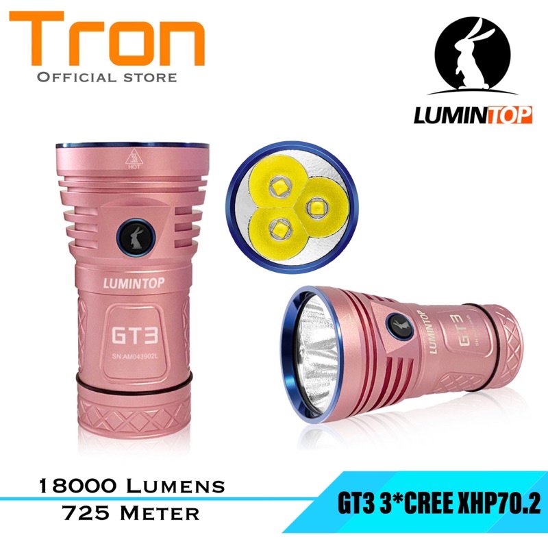 LUMINTOP GT3 PINK Flashlight Senter LED 3xCree XHP70.2 18000 Lumens