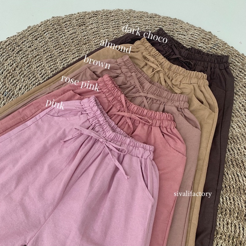 WIDI PANT KULOT SERUT bahan katun linen rami M.L.XL muat bb 40-65kg